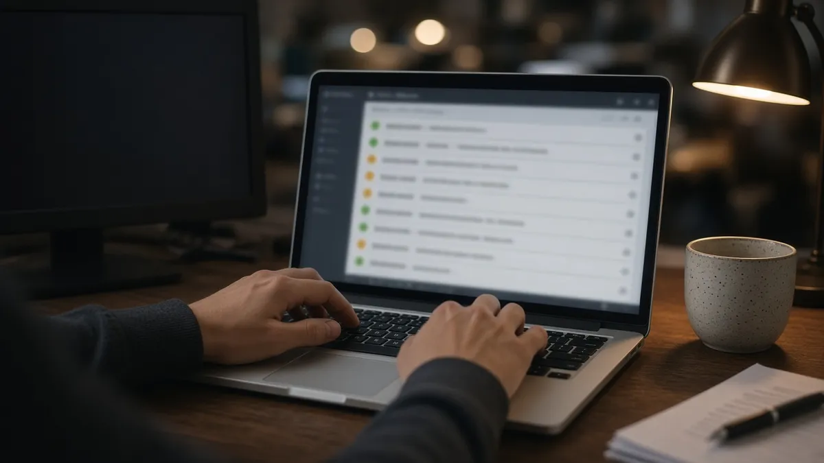 An editor reviewing a list of links on a laptop