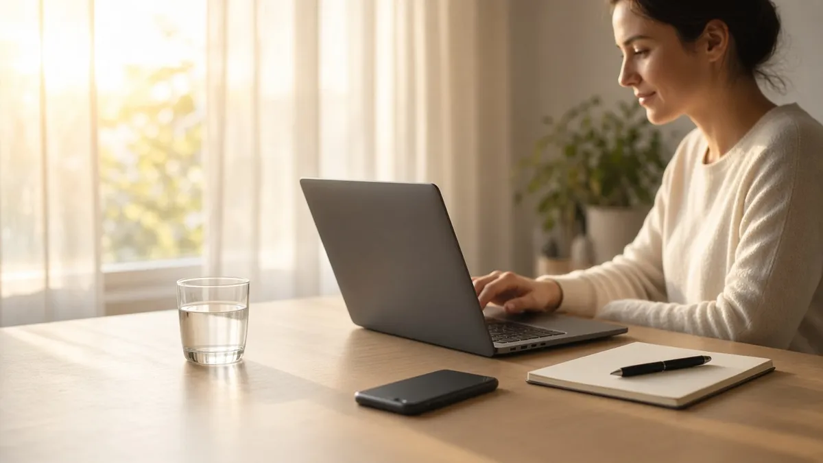 A founder opening a laptop on a quiet morning desk