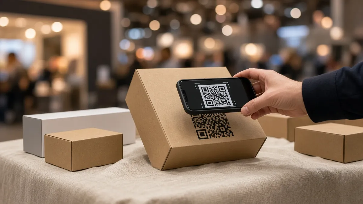 A visitor scanning a QR code on product packaging at an event