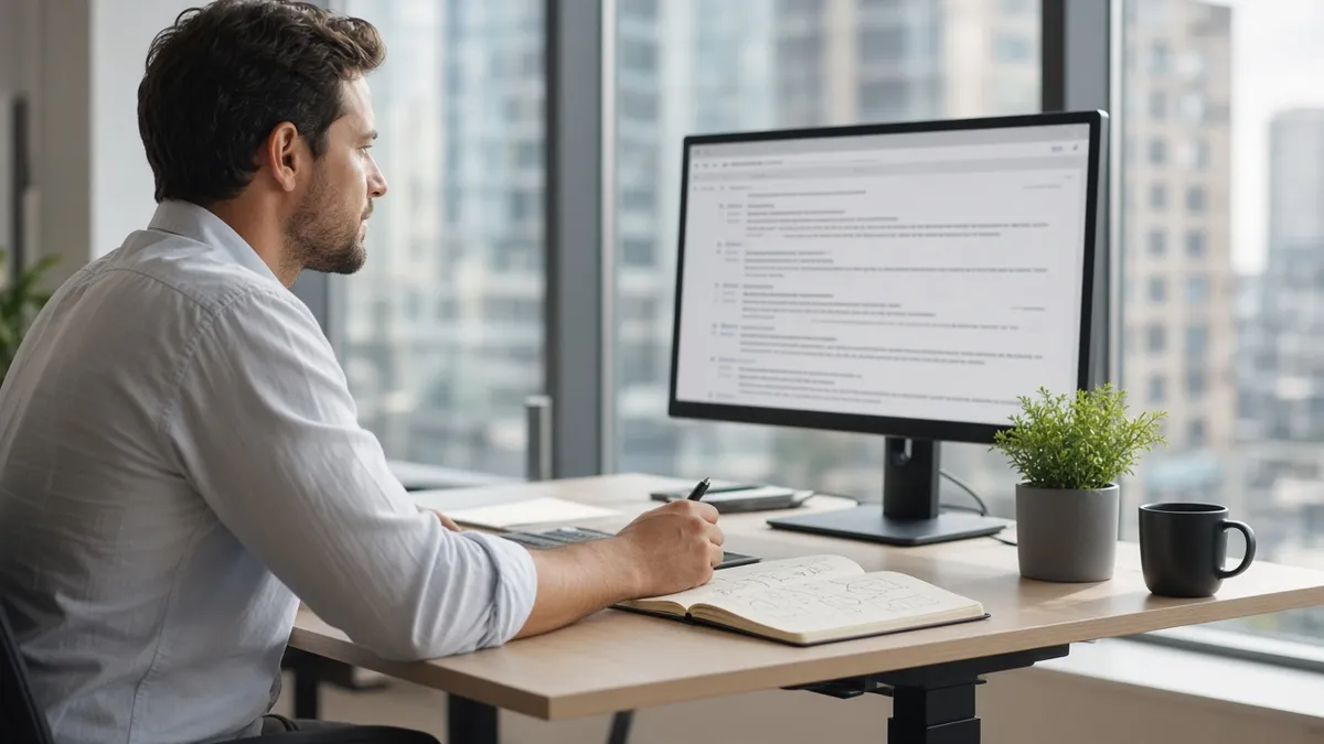 A marketer reviewing search results on a desktop monitor